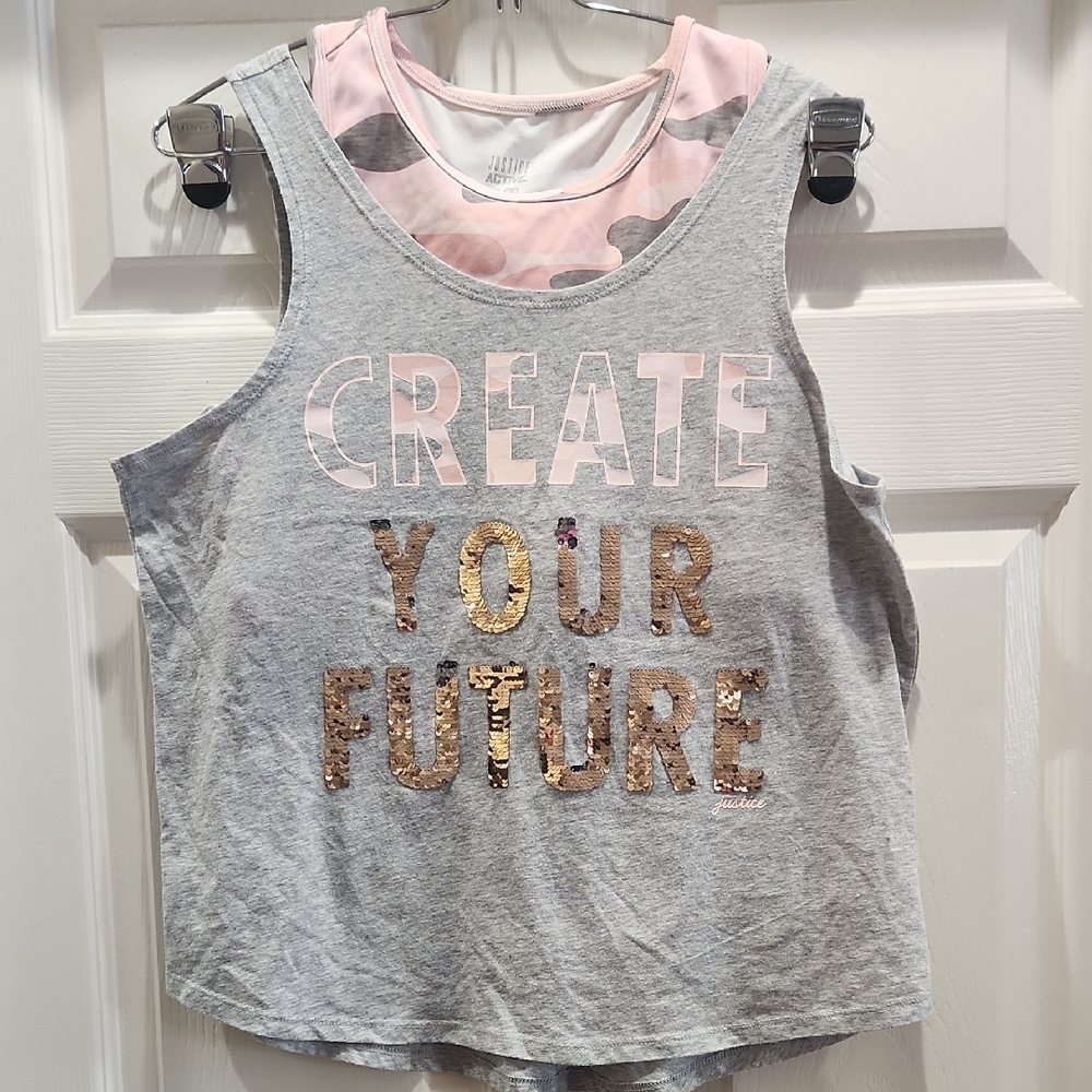 Justice Active White and Pink Tank Top